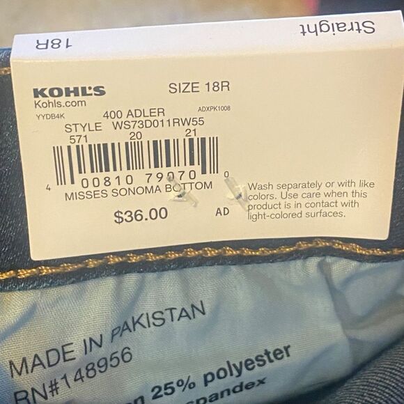 Sonoma Goods for Life Straight Leg Jeans Women’s 18R NWT Mid Rise Blue Denim - Picture 6 of 11